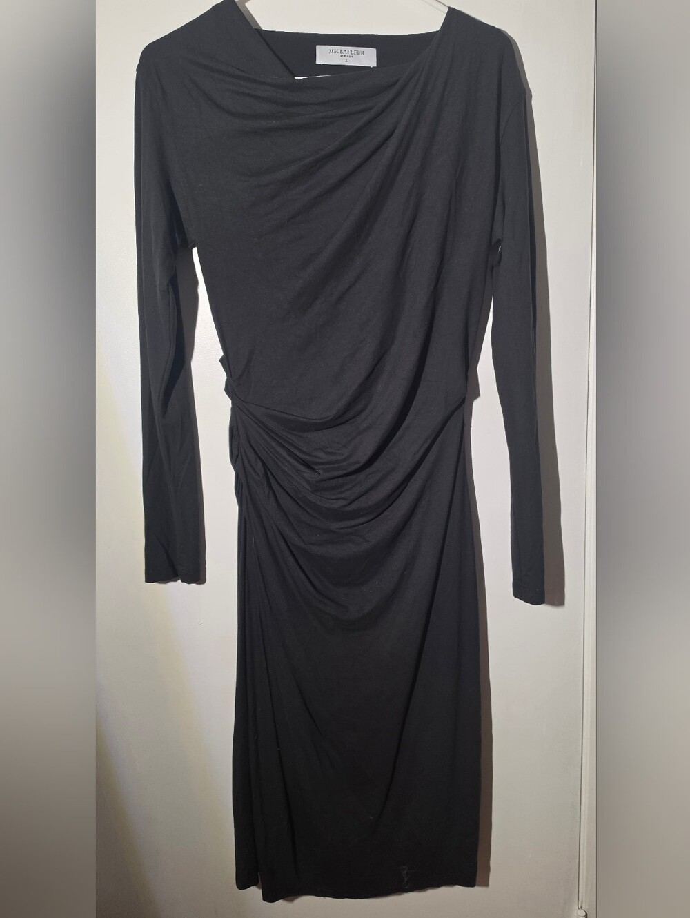 MM.LaFleur Black Long-Sleeve Draped Side-Ruching Dress